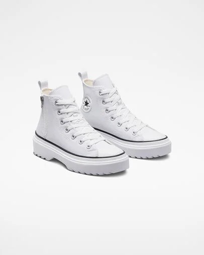 White / Black Converse Chuck Taylor All Star Lugged Lift Platform Kids' Canvas Shoes Canada | C-46128059