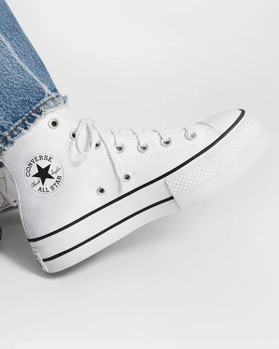 White / Black Converse Chuck Taylor All Star Lift Platform Women Canvas Shoes Canada | C-59073419