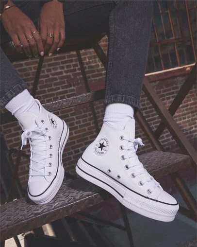 White / Black Converse Chuck Taylor All Star Leather Women Platform Shoes Canada | C-42796039
