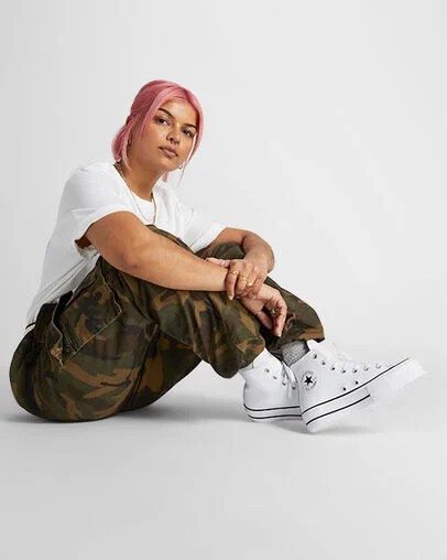 White / Black Converse Chuck Taylor All Star Leather Women Platform Shoes Canada | C-42796039