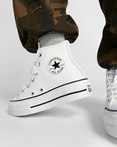 White / Black Converse Chuck Taylor All Star Leather Women Platform Shoes Canada | C-42796039