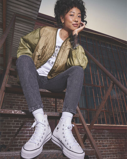 White / Black Converse Chuck Taylor All Star Leather Women Platform Shoes Canada | C-42796039