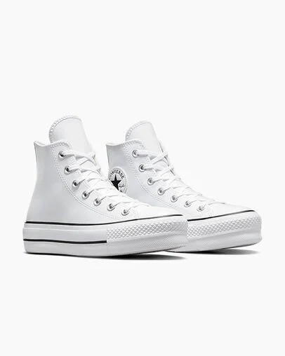 White / Black Converse Chuck Taylor All Star Leather Women Platform Shoes Canada | C-42796039