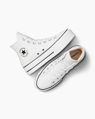 White / Black Converse Chuck Taylor All Star Leather Women Platform Shoes Canada | C-42796039
