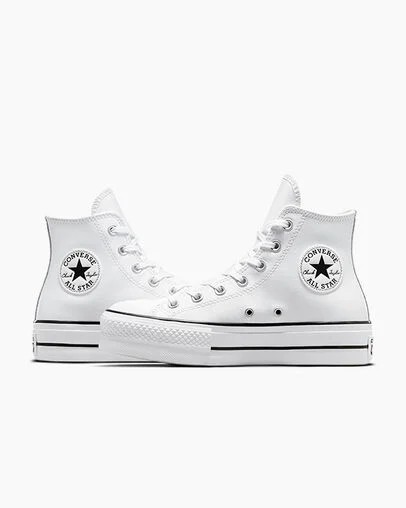 White / Black Converse Chuck Taylor All Star Leather Women Platform Shoes Canada | C-42796039