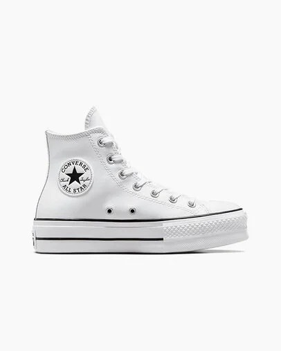 White / Black Converse Chuck Taylor All Star Leather Women Platform Shoes Canada | C-42796039