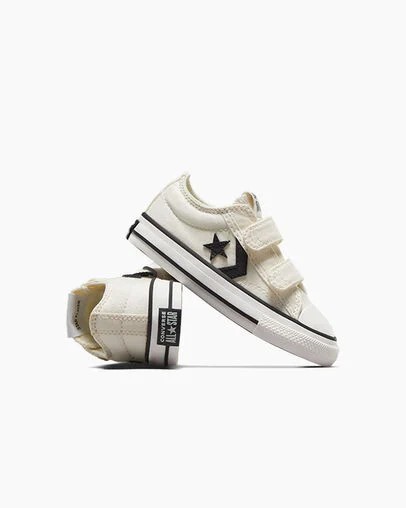 White / Black Converse Star Player 76 Easy-On Kids' Canvas Shoes Canada | C-63824759
