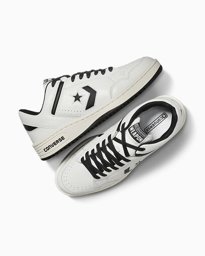 White / Black Converse Weapon Leather Men Tennis Shoes Canada | C-57629039