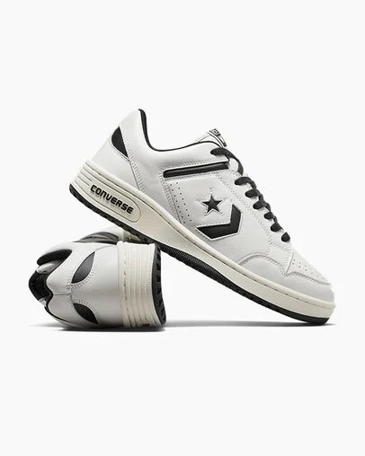 White / Black Converse Weapon Leather Men Tennis Shoes Canada | C-57629039