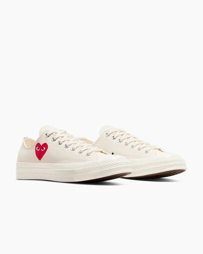 White / Black / Red Converse PLAY Comme des Garçons Single Heart Chuck 70 Women Sneakers Canada | C-23718569