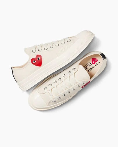 White / Black / Red Converse PLAY Comme des Garçons Single Heart Chuck 70 Women Sneakers Canada | C-23718569