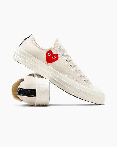 White / Black / Red Converse PLAY Comme des Garçons Single Heart Chuck 70 Women Sneakers Canada | C-23718569