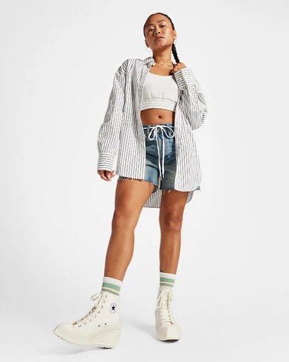 White / Black / White Converse Chuck 70 De Luxe Wedge Women Sneakers Canada | C-26174809