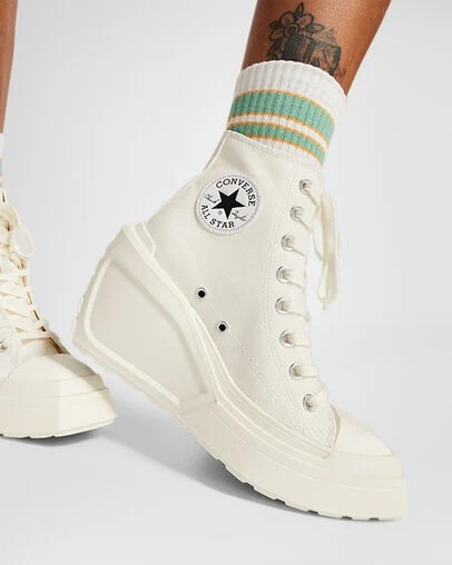 White / Black / White Converse Chuck 70 De Luxe Wedge Women Sneakers Canada | C-26174809