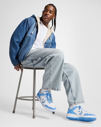 White / Blue Converse Weapon Leather Men Basketball Shoes Canada | C-87594329