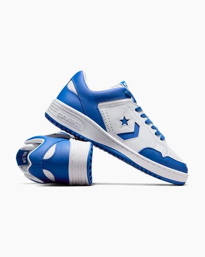 White / Blue Converse Weapon Leather Men Basketball Shoes Canada | C-39648209