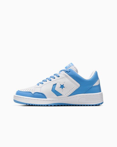 White / Blue Converse Weapon Leather Women Basketball Shoes Canada | C-67304159