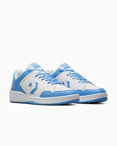 White / Blue Converse Weapon Leather Women Basketball Shoes Canada | C-67304159