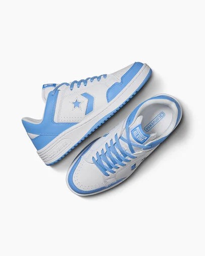 White / Blue Converse Weapon Leather Women Basketball Shoes Canada | C-67304159