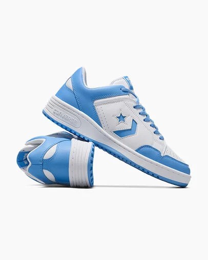 White / Blue Converse Weapon Leather Women Basketball Shoes Canada | C-67304159