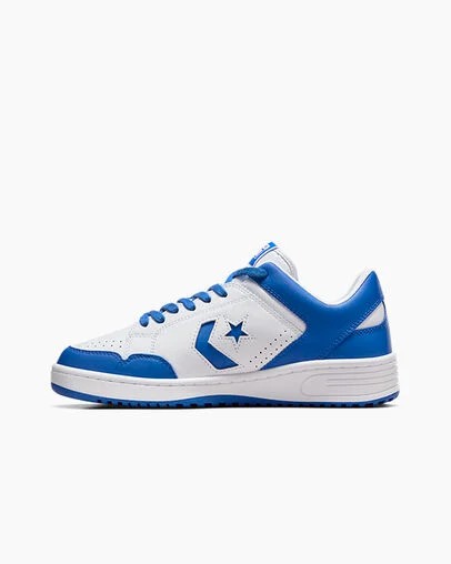 White / Blue Converse Weapon Leather Women Basketball Shoes Canada | C-69403289