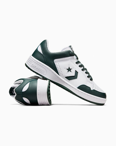 White / Deep Turquoise Converse Weapon Leather Men Basketball Shoes Canada | C-30914659