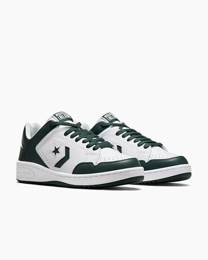 White / Deep Turquoise Converse Weapon Leather Women Basketball Shoes Canada | C-67051499