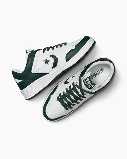 White / Deep Turquoise Converse Weapon Leather Women Basketball Shoes Canada | C-67051499