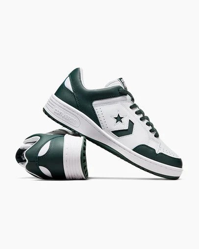 White / Deep Turquoise Converse Weapon Leather Women Basketball Shoes Canada | C-67051499