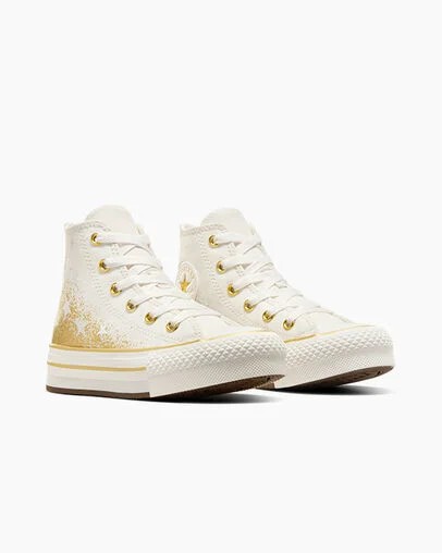 White / Gold Converse Chuck Taylor All Star EVA Lift Kids' Platform Shoes Canada | C-26197809