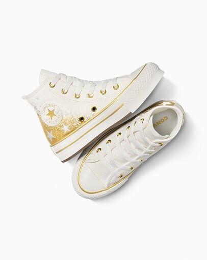 White / Gold Converse Chuck Taylor All Star EVA Lift Kids' Platform Shoes Canada | C-26197809