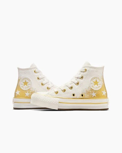 White / Gold Converse Chuck Taylor All Star EVA Lift Kids' Platform Shoes Canada | C-26197809
