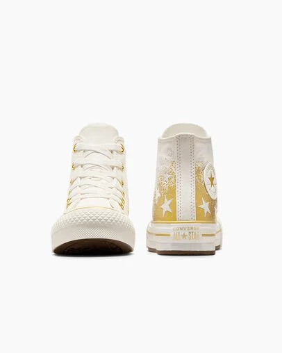 White / Gold Converse Chuck Taylor All Star EVA Lift Kids' Platform Shoes Canada | C-26197809