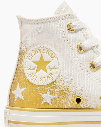 White / Gold Converse Chuck Taylor All Star EVA Lift Kids' Platform Shoes Canada | C-26197809