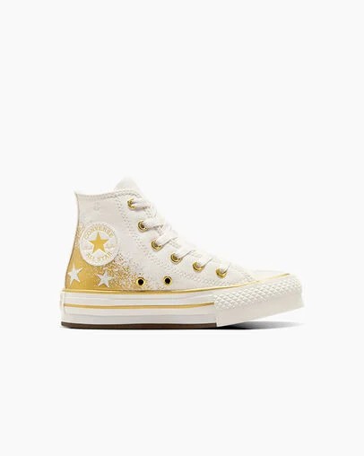 White / Gold Converse Chuck Taylor All Star EVA Lift Kids\' Platform Shoes Canada | C-26197809