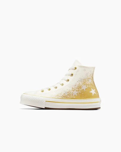 White / Gold Converse Chuck Taylor All Star EVA Lift Kids' Platform Shoes Canada | C-86790519