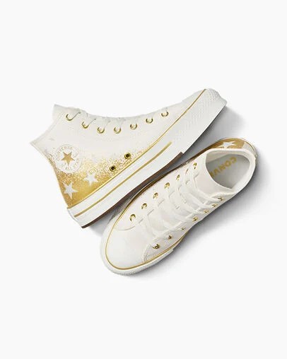 White / Gold Converse Chuck Taylor All Star EVA Lift Kids' Platform Shoes Canada | C-86790519