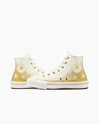 White / Gold Converse Chuck Taylor All Star EVA Lift Kids' Platform Shoes Canada | C-86790519