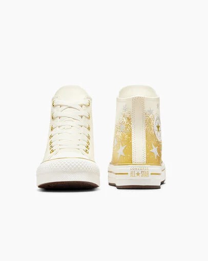White / Gold Converse Chuck Taylor All Star EVA Lift Kids' Platform Shoes Canada | C-86790519
