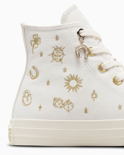 White / Gold Converse Chuck Taylor All Star Luck Charms Women Sneakers Canada | C-63215979