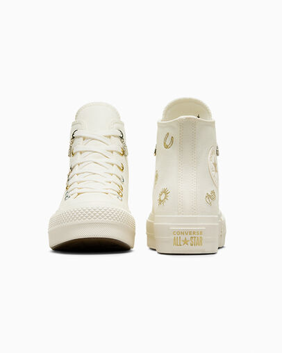White / Gold / Silver Converse Chuck Taylor All Star Lift Women Platform Shoes Canada | C-63451909