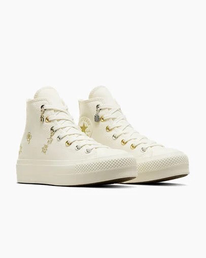 White / Gold / Silver Converse Chuck Taylor All Star Lift Women Platform Shoes Canada | C-63451909