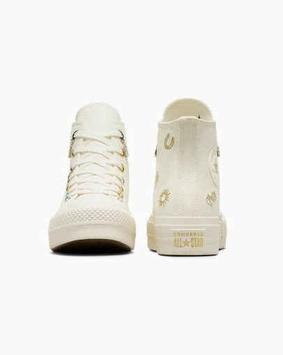 White / Gold / Silver Converse Chuck Taylor All Star Lift Women Platform Shoes Canada | C-56127389