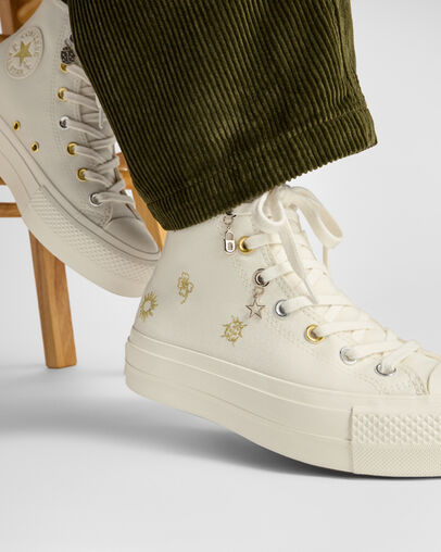White / Gold / Silver Converse Chuck Taylor All Star Lift Women Platform Shoes Canada | C-56127389
