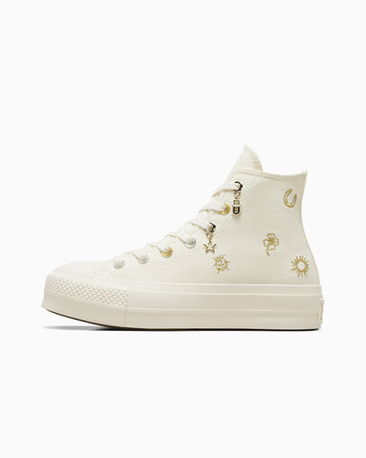 White / Gold / Silver Converse Chuck Taylor All Star Lift Women Platform Shoes Canada | C-56127389