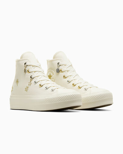 White / Gold / Silver Converse Chuck Taylor All Star Lift Women Platform Shoes Canada | C-56127389