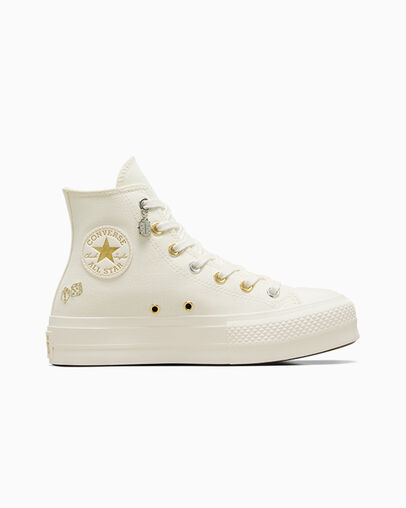 White / Gold / Silver Converse Chuck Taylor All Star Lift Women Platform Shoes Canada | C-56127389