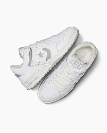 White / Grey Converse Weapon Leather Men Basketball Shoes Canada | C-38192509