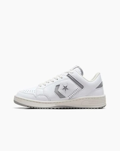 White / Grey Converse Weapon Leather Women Basketball Shoes Canada | C-78063499