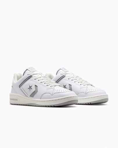 White / Grey Converse Weapon Leather Women Basketball Shoes Canada | C-78063499